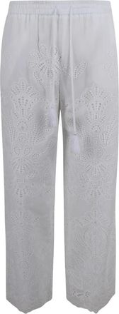 Ermanno Scervino Katoenen mousseline broek met Sangallo-borduursel - Dames - Wijde Broeken - Wit - S - Katoen - Broeken