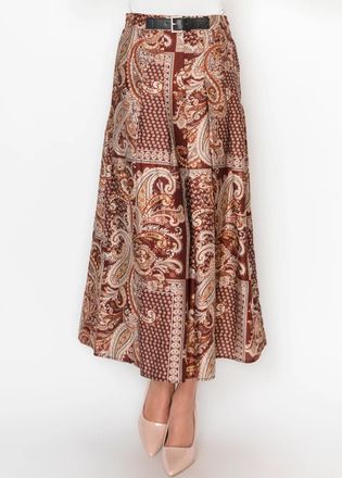 YAL New York Paisley Skirt with Elastic Waist, Burgundy