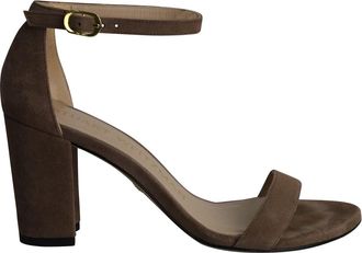 Stuart Weitzman Minimalist High Heel Sandals in Brown Suede