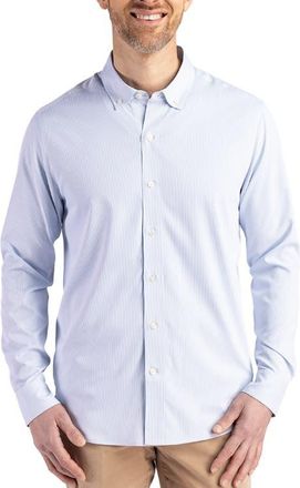 Cutter & Buck Skyline Epic Confidence Stripe Stretch Button-Down Shirt in Pale Blue/white at Nordstrom, Size 2Xlt