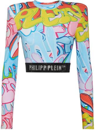 Philipp Plein Tops, Dames, Veelkleurig, S, T-Shirt Ronde Hals Bombing Graffiti