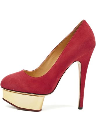 Charlotte Olympia Dolly platform-heel suede pumps - Red