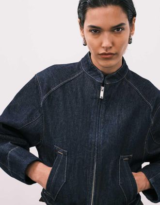 Calvin Klein Jeans Giacca di jeans corta senza colletto in denim scuro-Blu navy