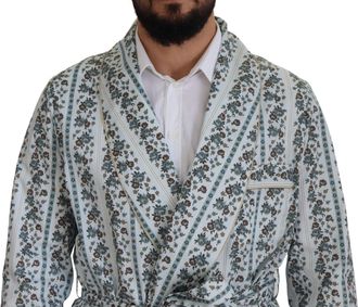 Dolce & Gabbana Mens Blue Floral Cotton Robe Coat Jacket Elastane Clothing