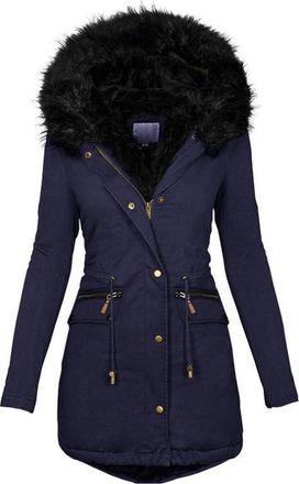 Generic Winter Coats for Women UK Thick Fleece Jacket Warm Parka with Drawstring Padded Jackets with Hood and Faux Fur Collar Windproof Zip Fastening Outercoa