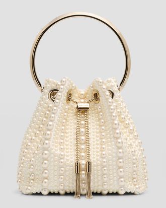 Jimmy Choo London Bon Bon Pearly Satin Bucket Bag