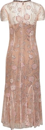 Self Portrait Womens Dress Pink Tulle Midi With Sequin Flowers Polyester