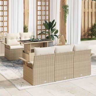 vidaXL Vidaxl - Conjunto De Sof&aacute; De Jard&iacute;n Con Coj&iacute;n 6 Pcs Beige Polirat&aacute;n