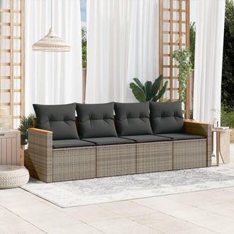 vidaXL Set De Sof&aacute;s De Jard&iacute;n 4 Pzas Y Cojines Rat&aacute;n Sint&eacute;tico Gris Vidaxl