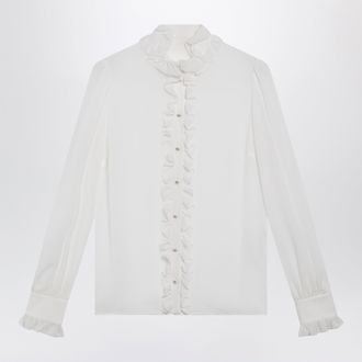 Dolce & Gabbana Silk georgette shirt with ruffles in optic white