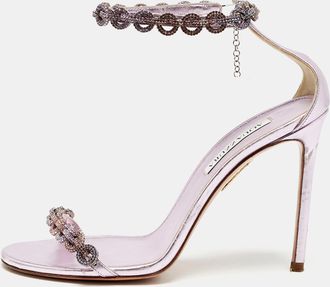 Aquazzura Lilac Leather Love Link Ankle Strap Sandals