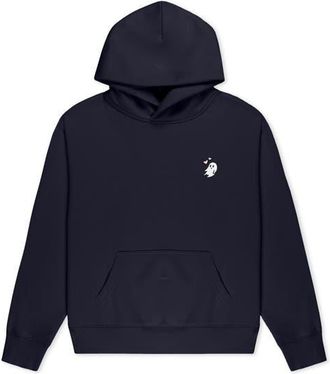 Dalix Heartly Ghost Relaxed Midweight Fleece Pullover Hoodie in Ink Blue at Nordstrom, Size Xx-Large