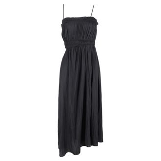 Maje Cutout Shirred Sleeveless Midi Dress in Black Polyester