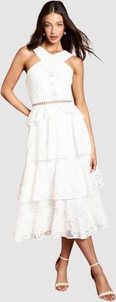 Coast Tiered Lace Halter Neck Midi Dress in Ivory at Nordstrom, Size 14