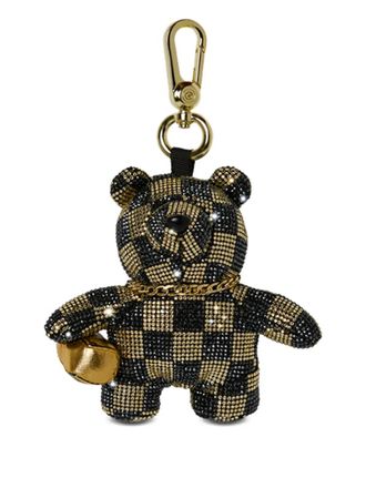 Sprayground Gold and Dangerous checkered teddy-bear keyring - men - Polyester - One Size - Black