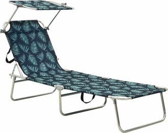 vidaXL Vidaxl - Folding Sun Lounger with Canopy Leaf Print Aluminium