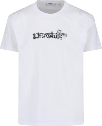 Off-white Graphic Crew Neck T-Shirt With Distressed Arrow Design