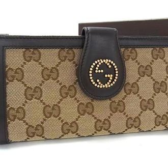 Gucci Brown Gg Canvas Leather Long Wallet (Bi-Fold) (Pre-Owned)
