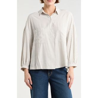 Max Studio Stripe Half Button-Up Shirt in Off White /Stripe at Nordstrom Rack, Size X-Large
