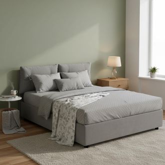 Dmora Dmora - Cama Matrimonial Dmancus, Cama Contenedor Con Revestimiento De Tela, 100% Made In Italy, Apertura Frontal, Con Colch&oacute;n 160x190 Cm Incluido, Gr