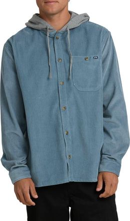 Billabong Baja Hooded Cotton Corduroy Button-Up Shirt in Blue Fog at Nordstrom, Size Xx-Large