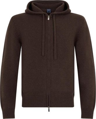 Fedeli Hooded Zip Cardigan - Heren - Vesten - Bruin - M - Kasjmier - Truien & Vesten