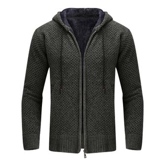 Generic Mens Hooded Full Zip Knit Cardigans Mens Knitted Chunky Cardigan with Full Front Zipper Chunky Outwear Top Business Knitwear Autumn Winter Thick Sweat
