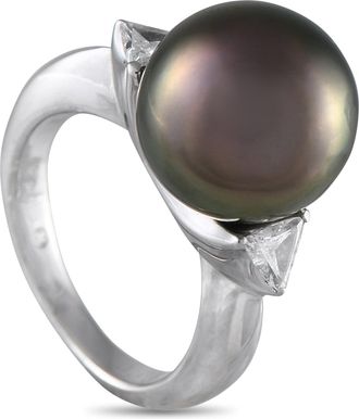 Luxury Bazaar Platinum 0.24ct Diamond and Pearl Ring MRF03-051425