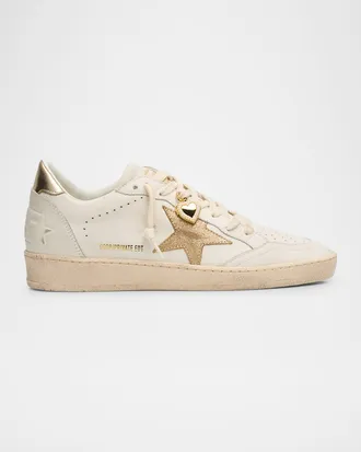 Golden Goose Ball Star Mixed Leather Low-Top Sneakers with Functional Locket