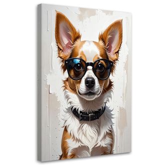 Feeby Cuadro En Lienzo, Perro Con Gafas En Beige, 70x100
