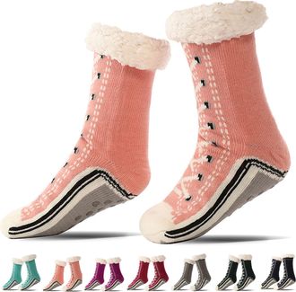 Generic Slipper Socks, Ultra-Thick Cute Slipper Home Socks, Slippers And Socks With Reinforced Anti-Slip Silicone Strips (Pink, One Size, Adult, Women, One Si