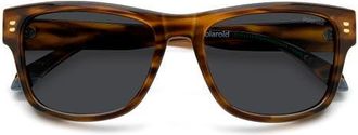 Polaroid 55mm Polarized Square Sunglasses in Havana Orange/Grey Pz at Nordstrom