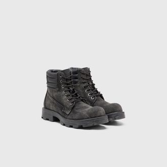 Diesel D-Hammer-Combat boots in denim and leather - Boots - Woman - Grey