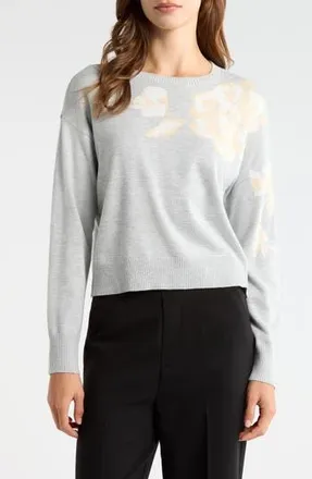Vince Camuto Floral Motif Crewneck Sweater in Pearl Heather at Nordstrom Rack, Size Xx-Large