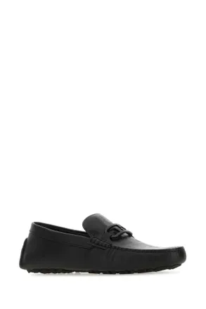 Fendi Mens Black Leather Diver O Lock Loafers Blk Mocassini
