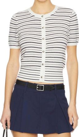 Rag & Bone Dina Stripe Short Sleeve Cardigan In Ivory Multi