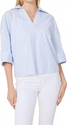Dolce Cabo Three Quarter Sleeve Stripe Shirt In Blue/white