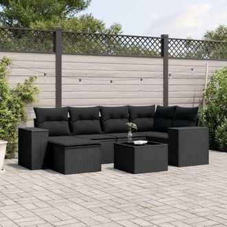 vidaXL Set De Comedor De Jard&iacute;n 7 Pzas Y Cojines Rat&aacute;n Sint&eacute;tico Negro Vidaxl