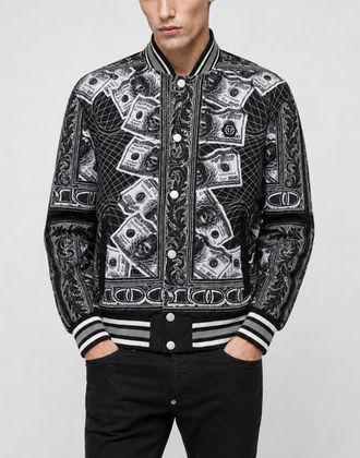 Philipp Plein Nylon Bomber Skull Dollar Men in Black at Nordstrom, Size Medium