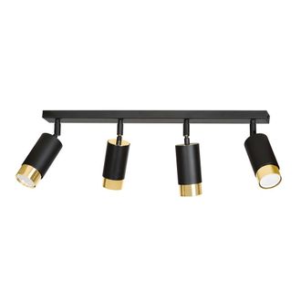 Wonderlamp Regleta elegante con 4 focos de luz orientables negro y dorado