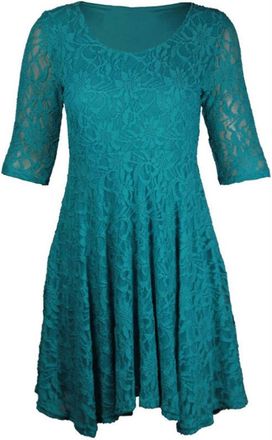 Purple Hanger New Womens Floral Lace Lined Three Quarter 3/4 Sleeve Scoop Neck Ladies Skater Style Mini Party Dress Plus Size Jade Green Size 20