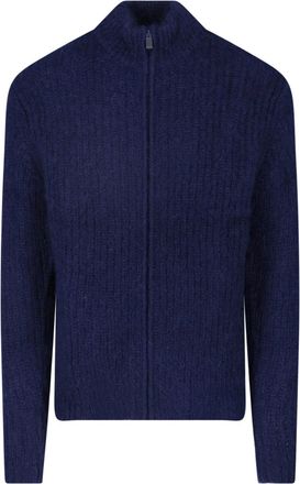Aspesi Deep Blue Wool-Mohair Half-Zip Knit Sweater