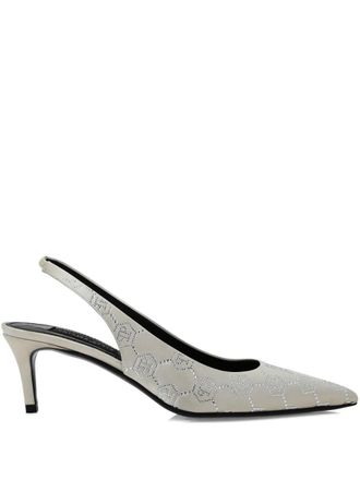 Philipp Plein 55 mm slingback pumps met monogram van stras - Beige