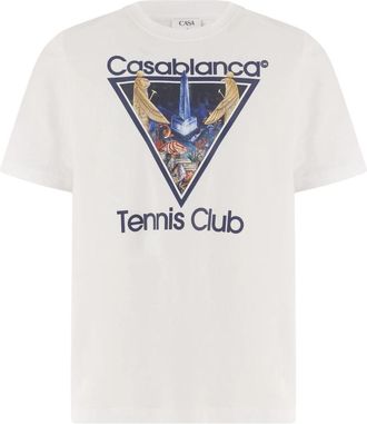 Casablanca Bedruikt Katoenen T-shirt - Heren - T-shirts - Wit - M - Katoen - Tops