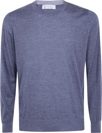 Brunello Cucinelli Round-neck Truien - Heren - Ronde hals truien - Blauw - 3XL - Truien & Vesten