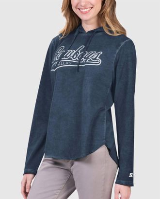 Starter Dallas Cowboys Womens Wishbone Long Sleeve Hooded Starter Shirt In Navy