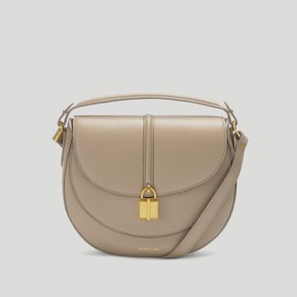 DeMellier The Siena Saddle in Light Taupe Small Grain Leather Crossbody bag