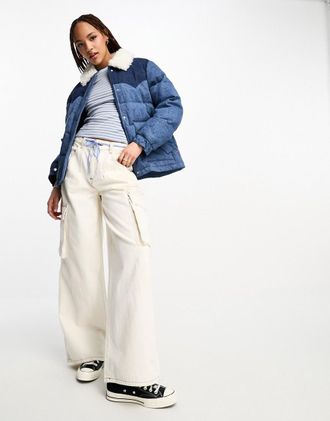 Levi's LA Western - Piumino in denim blu con colletto in pelliccia sintetica