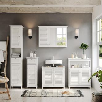 Vicco Conjunto De Muebles De Ba&ntilde;o Riad, Blanco, 5 Piezas, Unidad Base Con Estante Intermedio