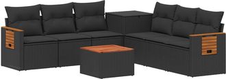 vidaXL Juego De Sof&aacute; 8 Uds. Negro Rat&aacute;n Sint&eacute;tico Y Acero Vidaxl